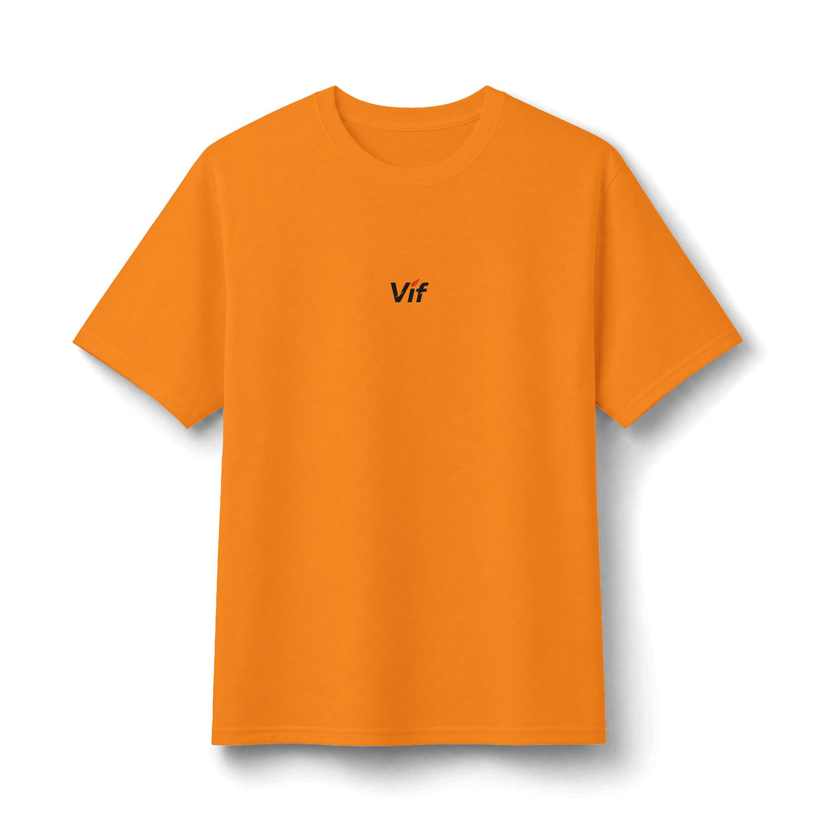 Vif Minimalist Tee — Small Chest Script on Orange Cotton-Poly T-Shirt
